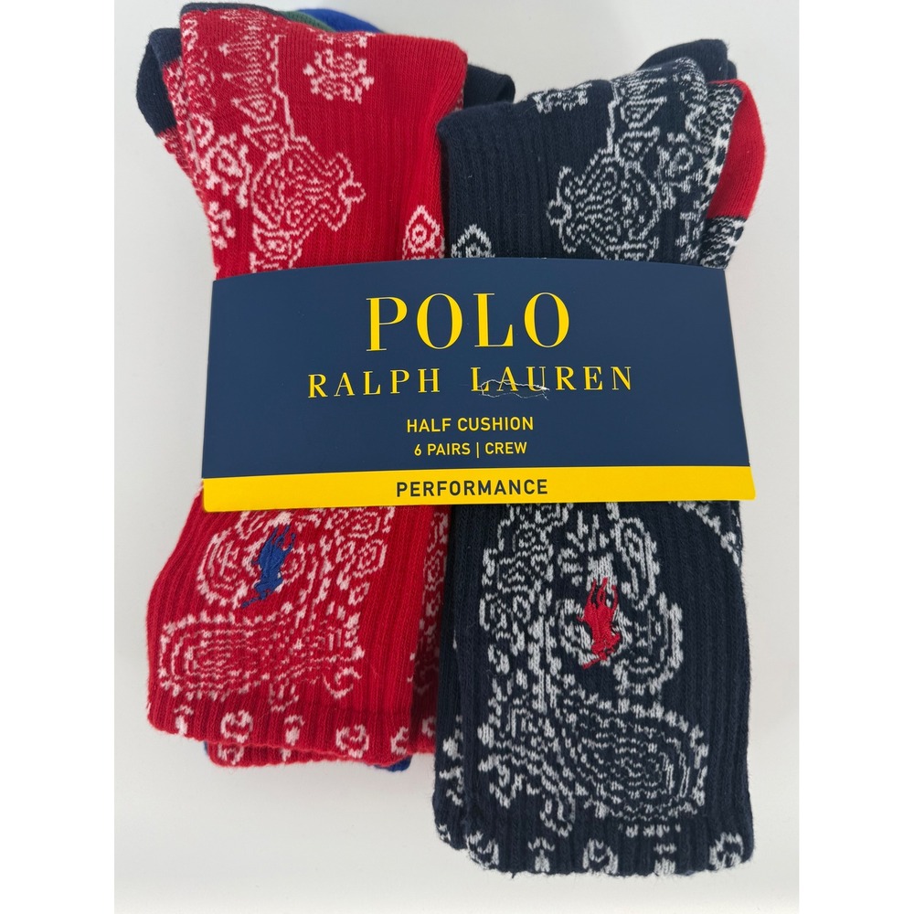 Polo Ralph Lauren Mens 6 Pair Crew Socks Paisley Performance Multi 10-13